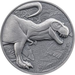 Tyrannosaurus Rex Lost World 2 oz Antique finish Silver Coin 2000 Francs CFA Cameroon 2024